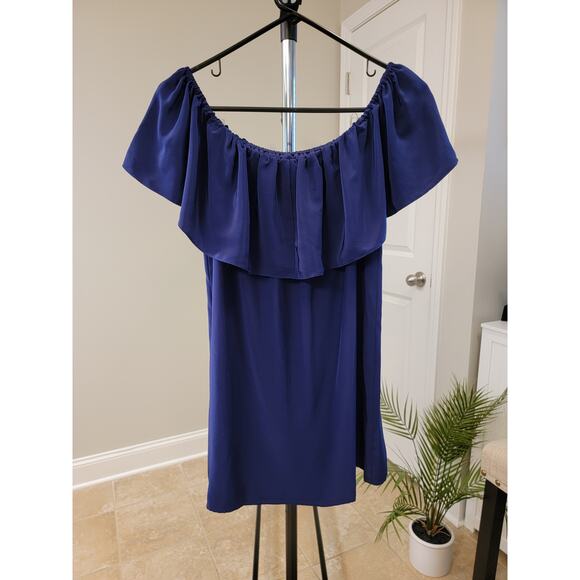 Amanda Uprichard Navy Blue Silk Ruffle Mini Dress - Picture 2 of 8
